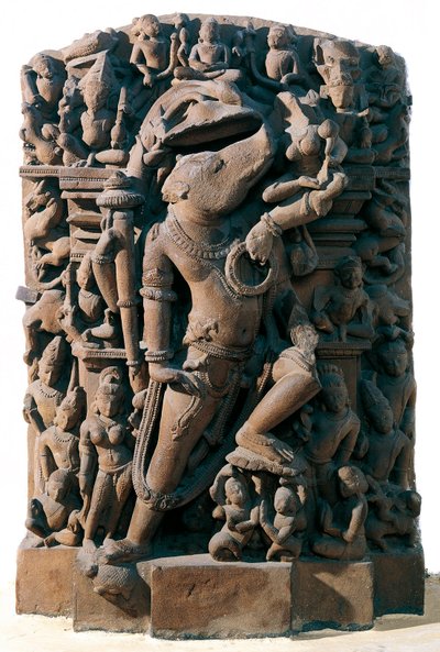 Arte indio: la divinidad hindú Vishnu en forma de jabalí. De Khajuraho, India. Período Chandela de Indian School
