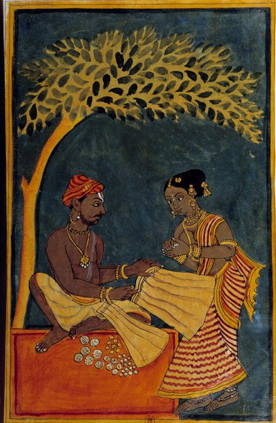 Arte indio: un comerciante de telas. Acuarela alrededor de 1760. París, B.N. de Indian School