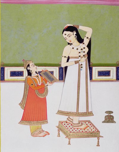 Dama india en su tocador mirándose en un espejo de Indian School