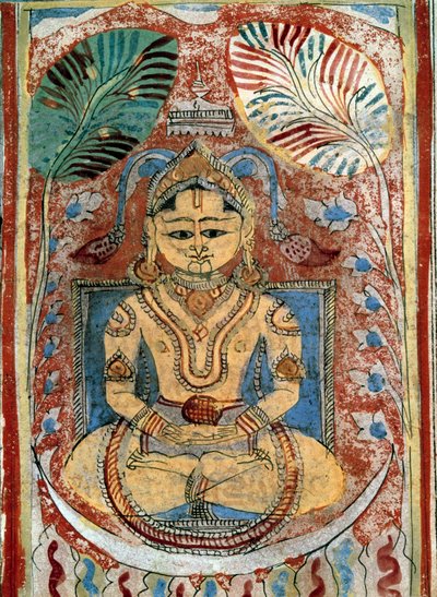 Jainismo: representación de un profeta jain. Página de manuscrito de "Kalpasutra" de Bhadrabahu (433-357 a.C.) 1453 París, B.N. de Indian School