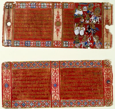 Kalaka se Convierte en Monje Jainista; Kalaka Secuestra a la Monja, dos Hojas de un Manuscrito Jainista Disperso del Kalakacharya-katha, Uttar Pradesh, c.1465 de Indian School