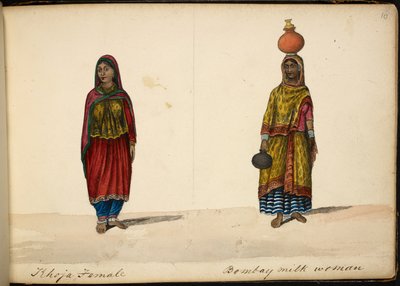 Mujer khoja; vendedora de leche de Bombay de Indian School