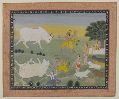 Krishna derrotando al demonio toro de Indian School