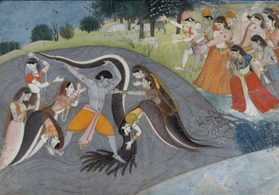 Krishna dominando a Kaliya, el demonio serpiente, c.1785 de Indian School