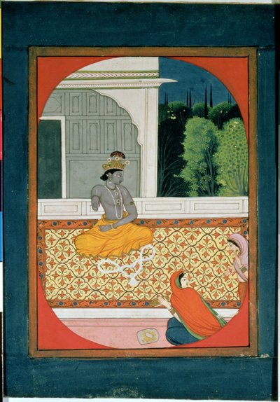 Krishna descarta su guirnalda; una ilustración del Sat Sai de Bihari Lal, siglo XIX de Indian School