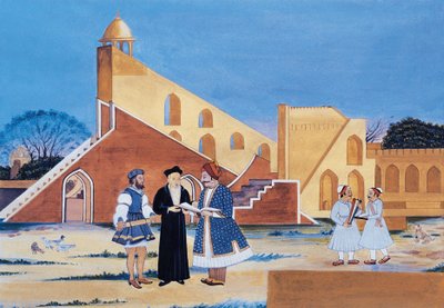 Pintura del Maharajá Sawai Jai Singh II, Jantar Mantar, Jaipur, Rajastán, India (acuarela sobre papel) de Indian School