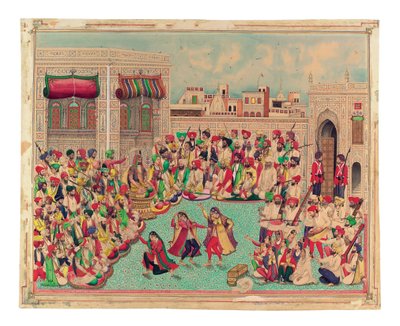 Maharajá Sher Singh y compañeros viendo una actuación de danza, c.1850 de Indian School