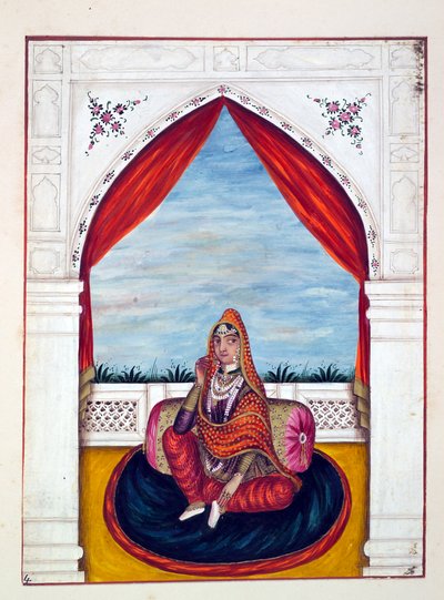 Maharani Chand Kaur, del Reino del Punjab, sus gobernantes y jefes, volumen I, un volumen de 27 estudios en acuarela por un artista indio no identificado, c.1840 de Indian School