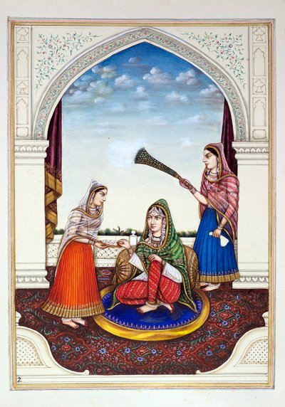 Maharani Jindan, del Reino del Punjab, sus gobernantes y jefes, volumen I, un volumen de 27 estudios en acuarela por un artista indio no identificado, c.1840 de Indian School