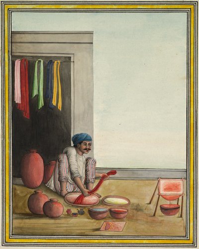 Hombre tiñendo tela, principios de la década de 1830 (tinta y color sobre papel) de Indian School
