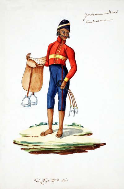 Hombre con silla de montar de Indian School
