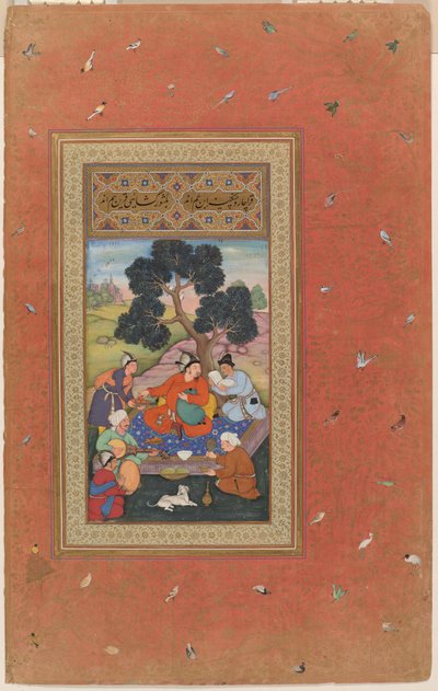 Jefe mongol y asistentes, folio del Álbum de Gulshan (Álbum de la Rosaleda), c.1600 (acuarela opaca, tinta y oro sobre papel) de Indian School