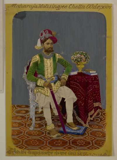 Mss Eur G.38/2 f.90 Moti Singh de Udaipur, c.1870 (acuarela y oro sobre papel) de Indian School