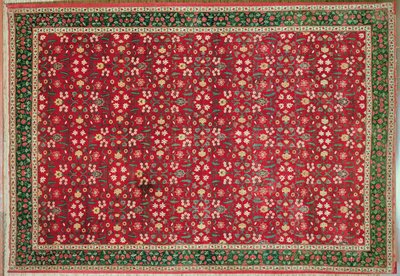 Alfombra mogol con diseño de flores y celosía, norte de India de Indian School