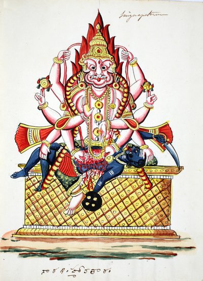 Narasimha, 4º avatar de Vishnu (acuarela sobre papel) de Indian School
