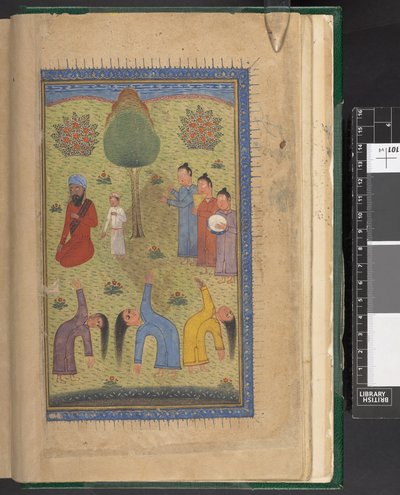 OMS/Or.1403, f.9v: Sufis bailando, con músicos y espectadores, de 