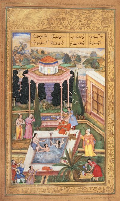 O 12208 fol.220 Doncellas bañándose, de Khamsa de Nizami de Indian School