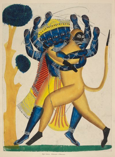 O. 891 Hanuman luchando contra Ravana, c.1865 (acuarela sobre papel) de Indian School