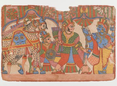 Página de una serie del Mahabharata, c.1830-50 de Indian School