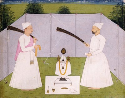 Pandits asistiendo al santuario personal de Balwant Singh, c.1750 de Indian School
