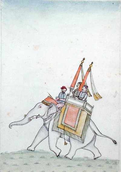 Retrato de un príncipe montando un elefante, principios del siglo XIX de Indian School