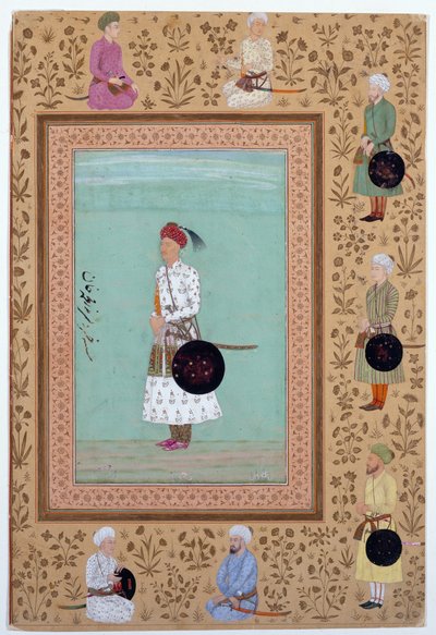 Retrato del cortesano Khosrow, hijo de Nasr Muhammad Khan, c.1650-60 (tinta, acuarela y oro sobre papel) de Indian School