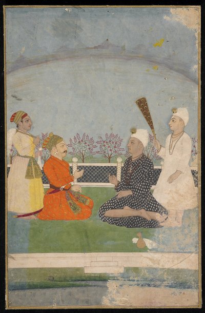 Príncipe visitando a un hombre santo, folio de álbum separado con pintura, mediados del siglo XVIII de Indian School