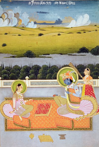Pareja principesca jugando a las damas, Escuela de Rajasthan, c.1750 de Indian School
