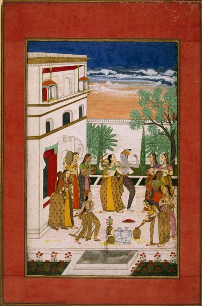 Radha y Krishna bailando, c.1760 (acuarela sobre papel) de Indian School