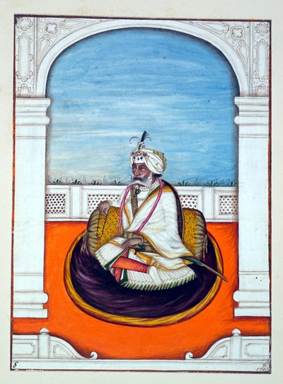 Rajá Gulab Singh, del Reino del Punjab, sus gobernantes y jefes, volumen I, un volumen de 27 estudios en acuarela por un artista indio no identificado, c.1840 de Indian School