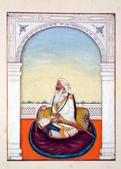 Rajá Iej Singh, del Reino del Punjab, sus gobernantes y jefes, volumen I, un volumen de 27 estudios en acuarela por un artista indio no identificado, c.1840 de Indian School