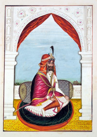 Rajá Suchet Singh, del Reino del Punjab, sus gobernantes y jefes, volumen I, un volumen de 27 estudios en acuarela por un artista indio no identificado, c.1840 de Indian School