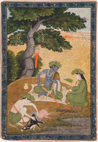 Rama, con Sita y Lakshmana en el bosque, del Ramayana, c.1790 de Indian School
