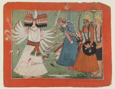 Ravana desafía al ejército de Rama, c.1750 (acuarela opaca sobre papel) de Indian School