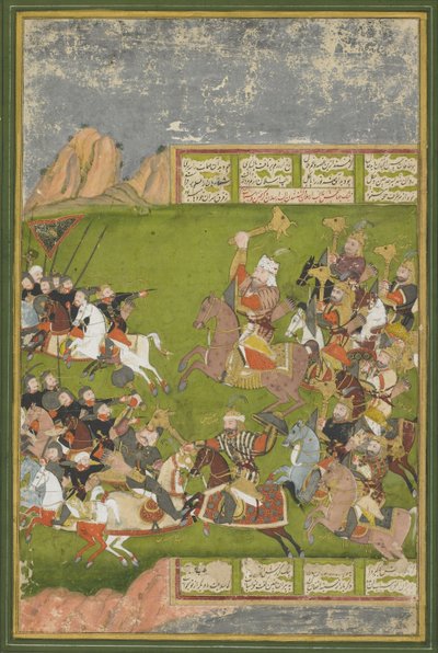 Rustam derrotando a Afrasiyab, de un Shahnama, dinastía Mogol de Indian School