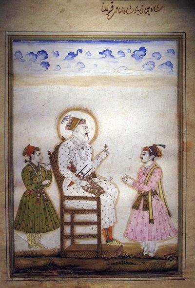Shah Jahan sentado con asistentes de Indian School