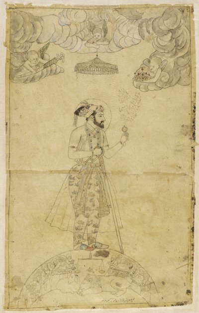 Shah Jahan de pie sobre un globo de Indian School