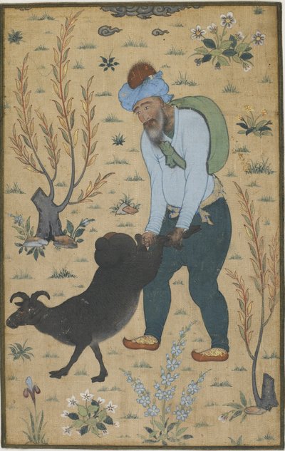 Pastor y cabra, dinastía Mogol de Indian School