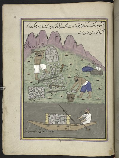 picapedreros,  86 dibujos encuadernados en un volumen que representa oficios y ocupaciones en Cachemira, se muestra a los artesanos trabajando con sus implementos y equipos,  Por un artista de Cachemira, probablemente en Srinagar, c.1850-60 (gouache sobre  de Indian School
