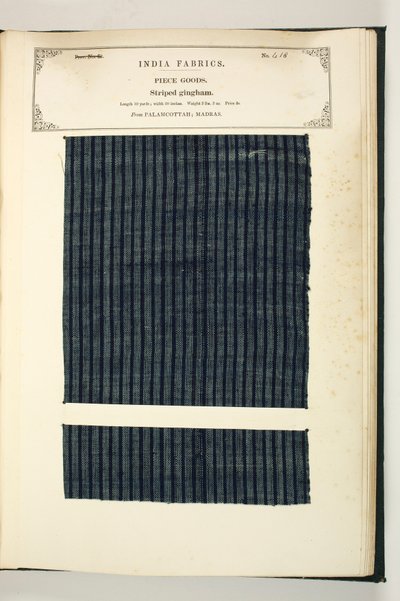 Gingham a Rayas, Palamcottah, Madrás, Tejidos, de La Colección de los Fabricantes de Textiles de la India, por John Forbes Watson, publicado en 1866 de Indian School