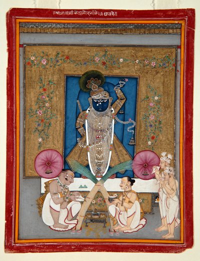 La adoración de Krishna como Shrinath ji de Indian School