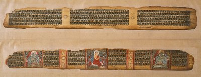 El Buda distribuye miel, de un manuscrito Prajnaparamita, Bengala Occidental de Indian School