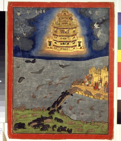 El carro celestial, c.1650 (acuarela opaca y oro sobre papel) de Indian School