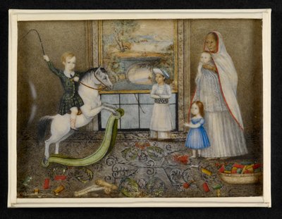 Los hijos de Sir John y Lady Login con su Ayah y su compañero de juegos indio, c.1846 (acuarela sobre marfil) de Indian School