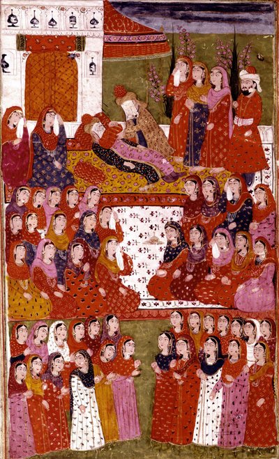 La muerte de Abu Bakr, ilustración de Hamla-i-Haydari, por Mirza Muhammad Rafi Bazil, 1808 de Indian School