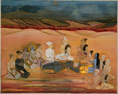 La muerte de Bhishma, mortalmente herido por las numerosas flechas de Arjuna, c.1760-1770 de Indian School