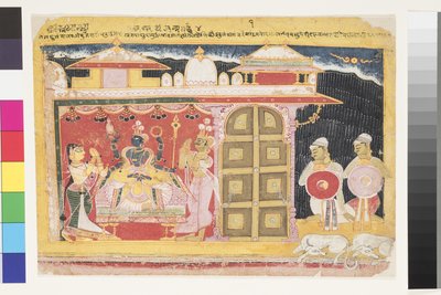 La adoración de Vishnu en el nacimiento de Krishna de Indian School