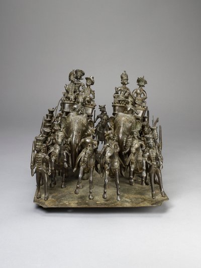 La cabalgata del Rey de Oudh montando con el Residente Británico en elefantes, c.1820 de Indian School