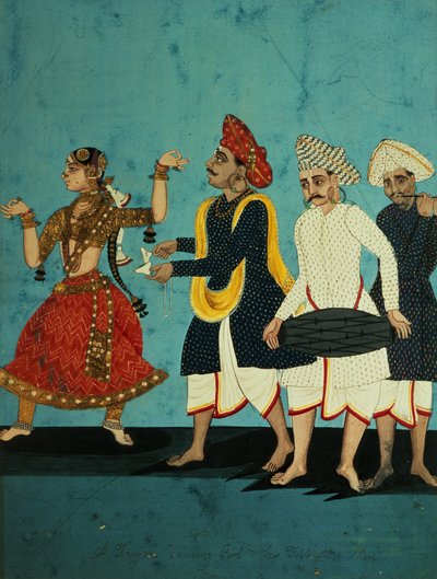 Tres músicos y una bailarina, Tanjore, Tamil Nadu, c.1850 de Indian School