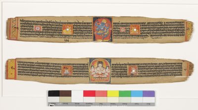 Arriba: Heruka danzante; Abajo: Bodhisattva Sadaksari Avalokitesvara y acompañantes de Indian School